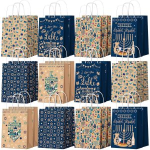 Outus 24 Pcs Hanukkah Party Favor Bags Chanukah Paper Goodie Bags Bulk