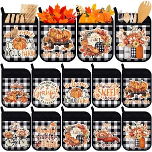10 Pcs Fall Pot Holders with Pocket Thanksgiving Pumpkins Oven Mitt Hot Pad