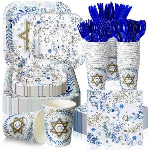 Suttmin 350 Pcs Hanukkah Paper Plates and Napkins Set Disposable Serve 50