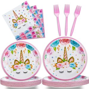 Fesciory 96 Pcs Unicorn Party Tableware Set, Serves 24 Guests