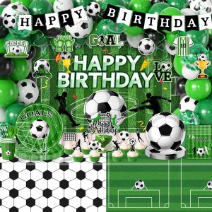 Soccer Birthday Party Decorations,276pcs Soccer Party Decorations Soccer Birthday Plates Napkins Cups Tablecloth Backdrop Cake Topper Balloon Arch for Soccer Party Supplies,Serve 24