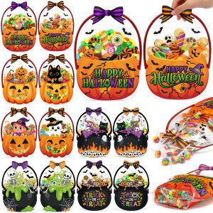 Fuutreo 24 Pcs Halloween Treat Bags with Handles, Mixed Styles Plastic