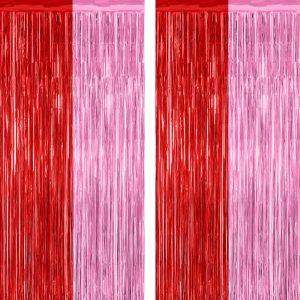 ZATAYE 2 Pack Red Pink Valentines Foil Curtain Streamer Decorations