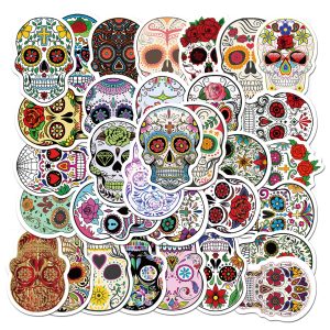 50pcs Halloween Sugar Skull Stickers, Dia de Los Muertos Mexican Day of Dead Stickers Decals, Candy Skull Stickers for Laptop Water Bottle Luggage Bike Computer