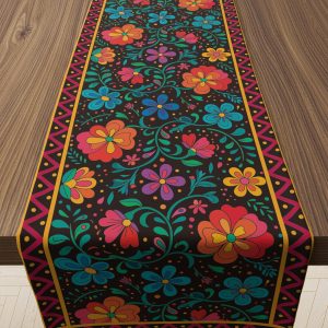 Mexican Fiesta Table Runner - Cinco De Mayo Decorations for Fiesta Party Decorations | Dia De Los Muertos Decorations Cinco De Mayo Rustic Linen Home Dining Room Kitchen Table Decor