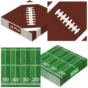 50 PCS Football Party Supplies, 6.5 Inches Football Napkins with 2 Styles, Disposable Paper Napkins Theme Napkins for Game Day Touchdown Birthday Party Decorations