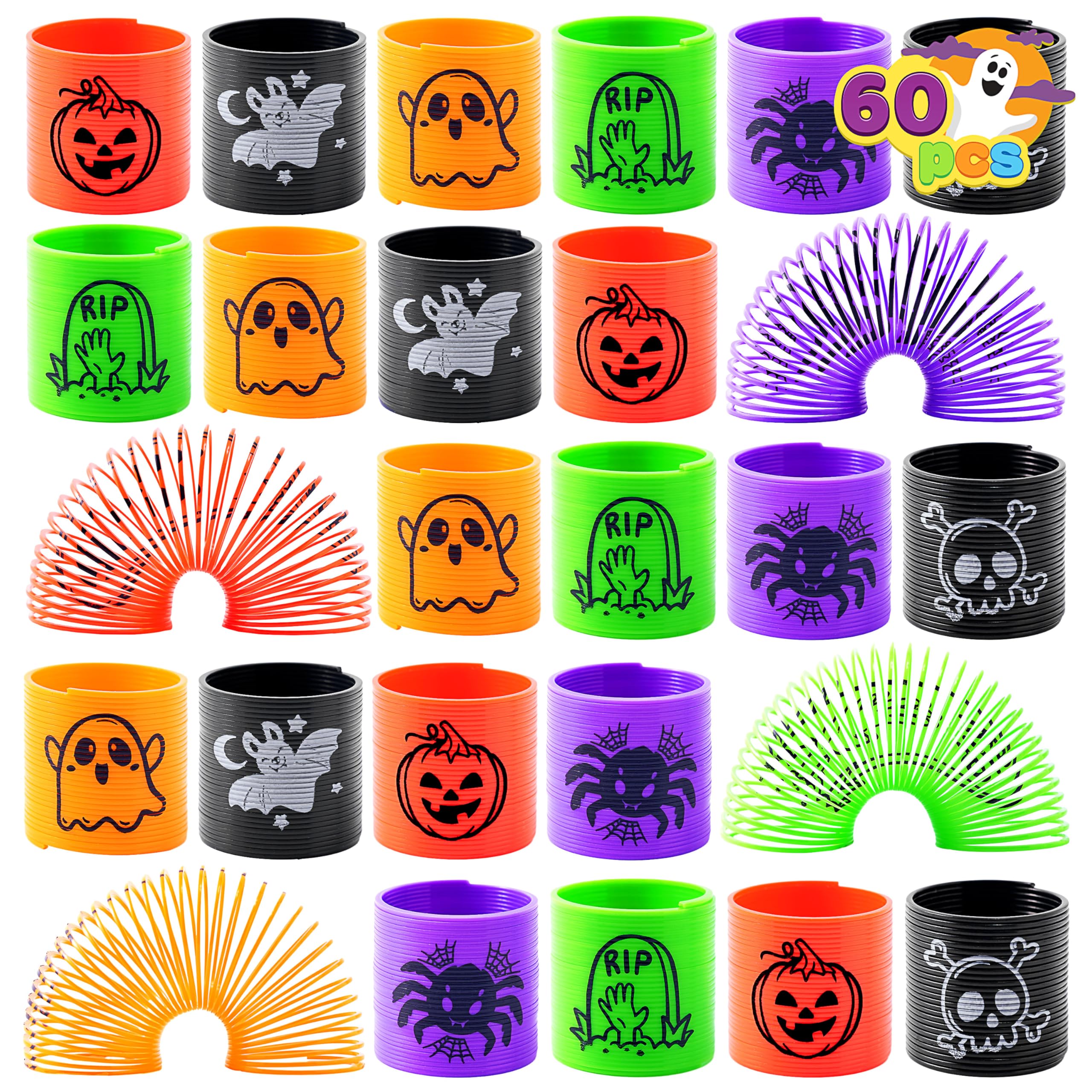 JOYIN 60 PCS Halloween Coil Spring for Kids, Mini Magic Springs Toys, Stress Coils Toy for Halloween Party Favors, Trick or Treat Bags Stuffers, Classroom Exchange, Carnival Game Prizes