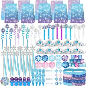 Fumogym 234PCS Frozen Party Favors Supplies Decorations Kit Include Goodies Bags, Straws, Bubble Wands, Crowns, Magic Wands, Notebook, Cake Toppers & More