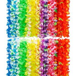 100pcs Luau Party Decorations, Silk Hawaiian Leis Tropical Flower Necklaces, Colorful Hula Dance…