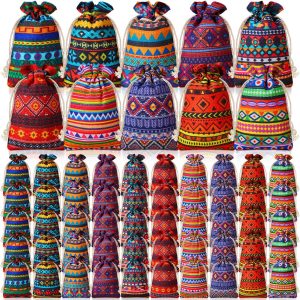 SilTriangle 50 Pcs Mexican Cloth Drawstring Gift Bag 4 x 6 Inch Fiesta Mini Cotton Jewelry Pouches Reusable Goodie Candy Bags for Cinco De Mayo Grad Party Holiday Favor Supplies