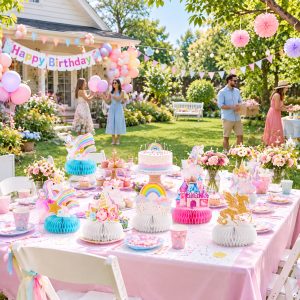 Outus 9 Pcs Rainbow Unicorn Honeycomb Centerpieces, Birthday Party Decor