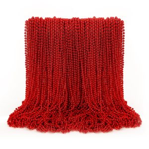 EOBOH 100PCS Mardi Gras Beads, Red Beads Party Favors, 33" Toy Necklaces Festival Costumes, Festival Parade Throw Accessories for Weddings Valentines Christmas Celebrations Decor