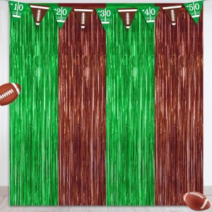 ZATAYE 2 Pack Brown Green Football Foil Curtain Streamer Decorations