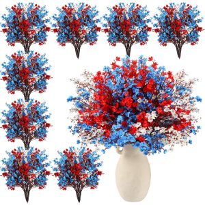 Lyrow 24 Pcs Red White Blue Patriotic Artificial Flowers Pick Stems
