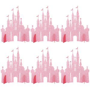 Gyufise 6 Pack Castle Table Centerpiece Glitter Princess Theme Castle Table Toppers for Birthday Baby Shower Princess Party Table Decorations Supplies Pink