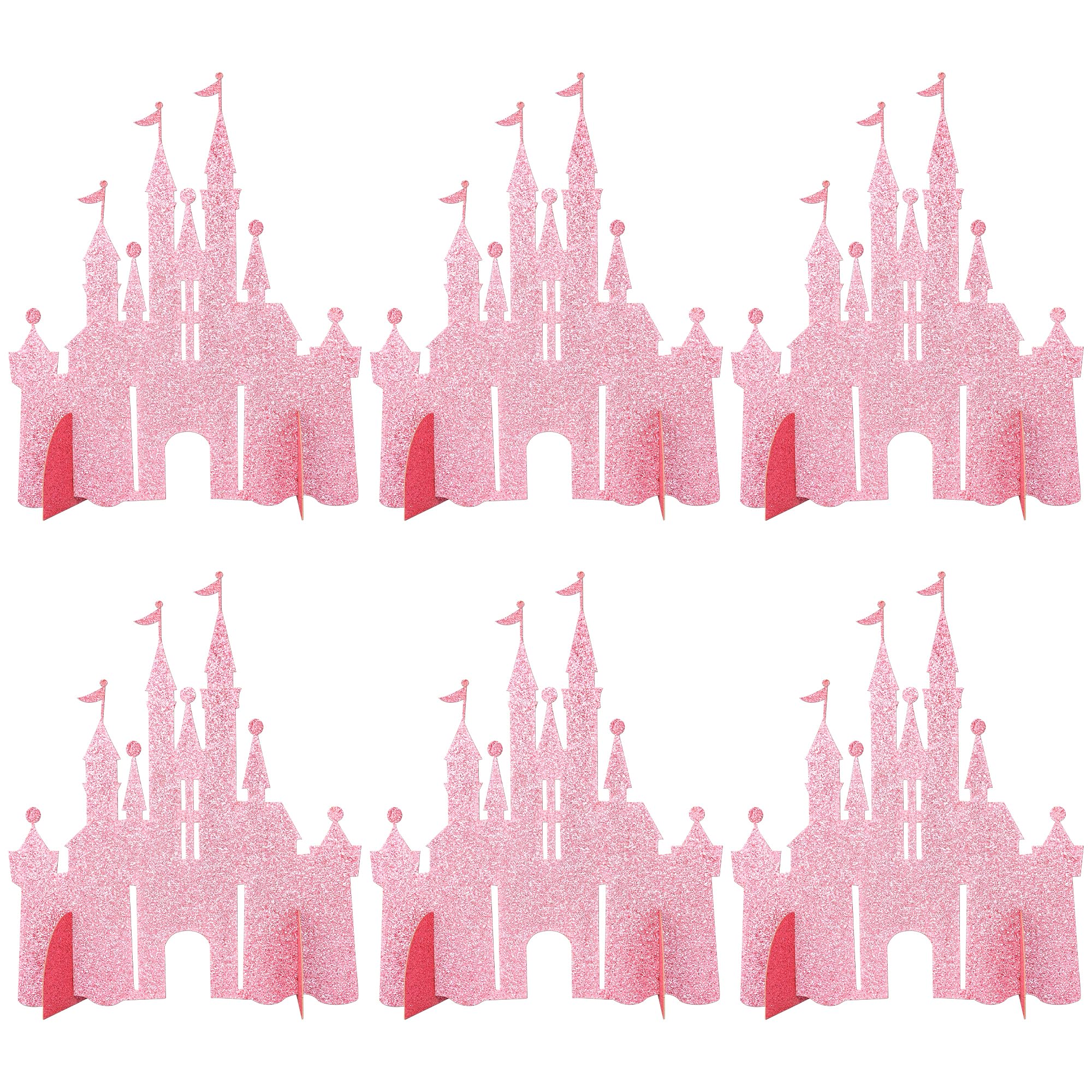Gyufise 6 Pack Castle Table Centerpiece Glitter Princess Theme Castle Table Toppers for Birthday Baby Shower Princess Party Table Decorations Supplies Pink