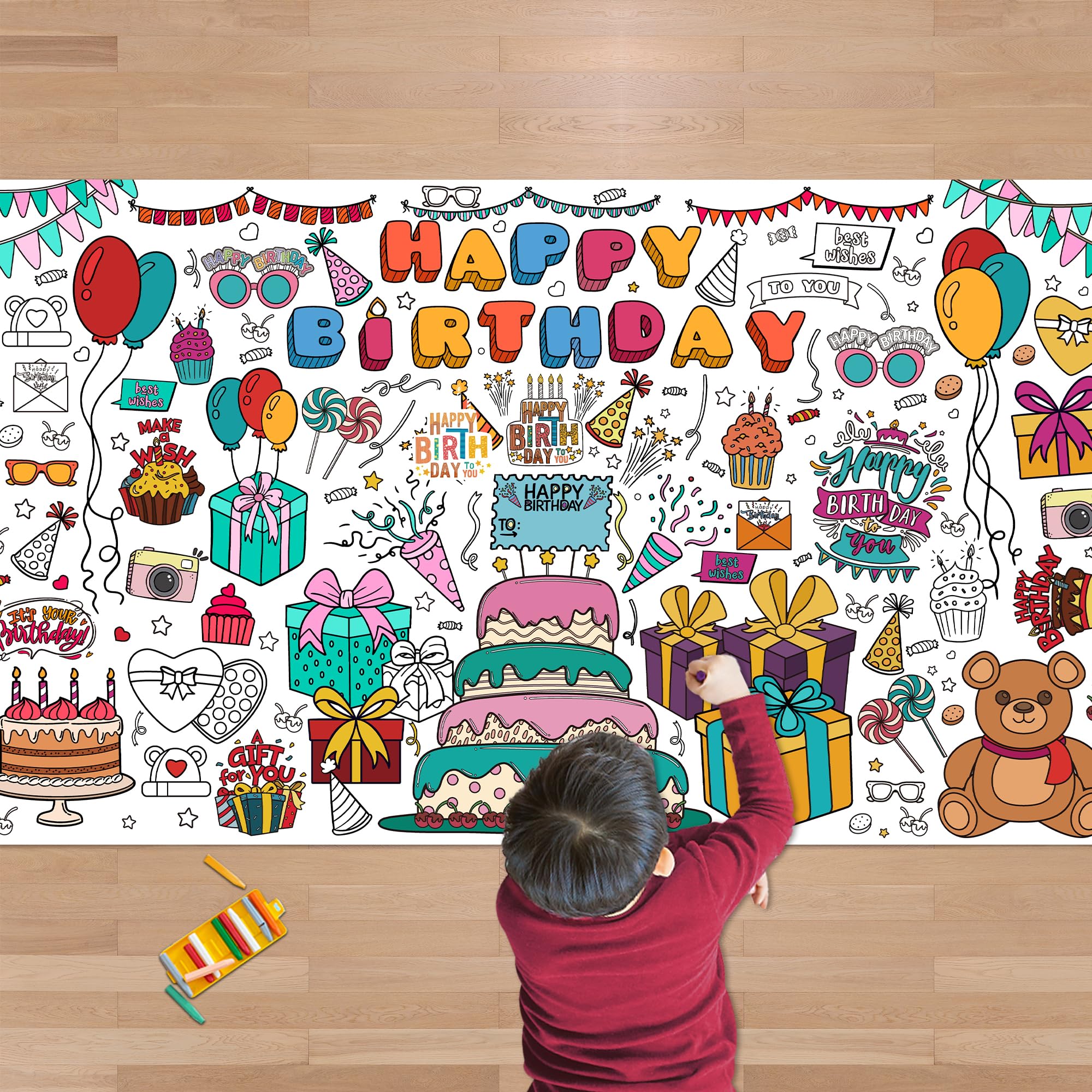OHOME Mothers Day Giant Coloring Poster/Tablecloth - 30 x 72 Inches - Mothers Day Crafts for Kids Classroom - Happy Mothers Day Decorations from Daughter Son - Gifts from Kids