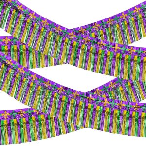 Mega-L Mardi Gras Decorations, 40 ft Purple Green Gold Foil Fringe Garland