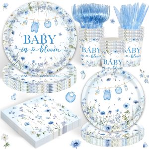 120PCS Woodland Baby Shower Party Supplies for Boys Girls Safari Jungle Wild Animal Party Decorations Nature Sage Plates Napkin Cups Forks Knives Tableware Set for 20 Guests White