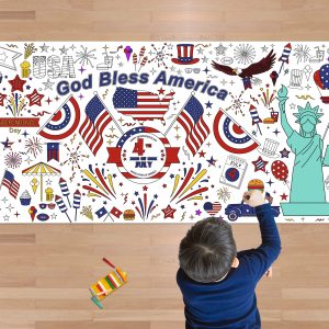 OHOME 4th of July Giant Coloring Poster/Tablecloth-4th of July Crafts for Kids - 30 x 72 Inches July 4th Games Activities Toys Decor Party Favors Decorations- Fourth of July Accessories