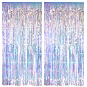Iridescent Party Streamers Backdrop 3.2ft x 6.5ft 2 PCS | GREATRIL Tinsel Foil Fringe Curtain for…