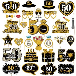 Kuxriox Happy 50th Anniversary Decorations, Photo Booth Props 30Pcs