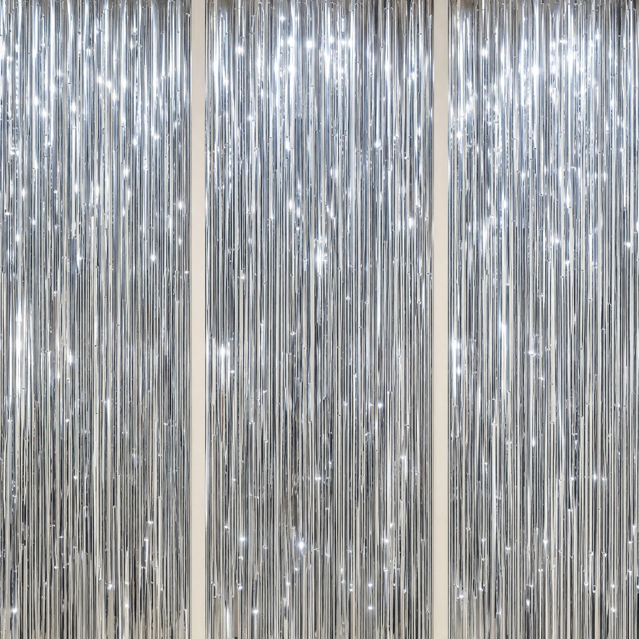 DECOCKRAT 3 Pack Foil Fringe Backdrop - Silver Shiny Tinsel Curtains for Party Decoration/Photo Booth Props - 3.3x8.2 FT Metallic Foil Backdrop for Birthday, Wedding, Graduation, Christmas.