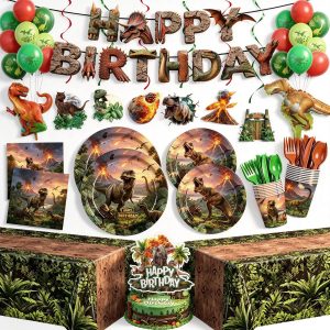 JVORFDG 208pcs Dinosaur Birthday Decorations Plates Napkins Party Supplies