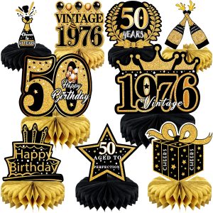 9 Pcs 50th Birthday Decoration for Men Women Table Honeycomb Fifty Decor