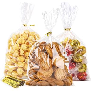 LOKQING Cellophane Treat Bags,100 Pack 6x10 inch With Ties for Party Favor