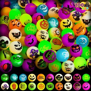 JOYIN 100 PCS Halloween Glow in The Dark Bouncing Balls, 20 Designs Halloween Theme Glowing Bouncy Balls for Halloween Party Supplies, Party Favors, Trick or Treating Goodies