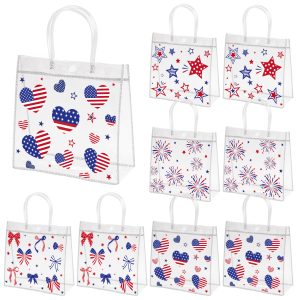H1vojoxo 250 Years Patriotic Gift Bags - 24PCS 4th of July Clear PVC Gift Bags with Handle 7.9 x 3.2 x 7.9 Inches American Goodie Treat Snack Candy Gifts Bag Independence Day Memorial Day Party Favors