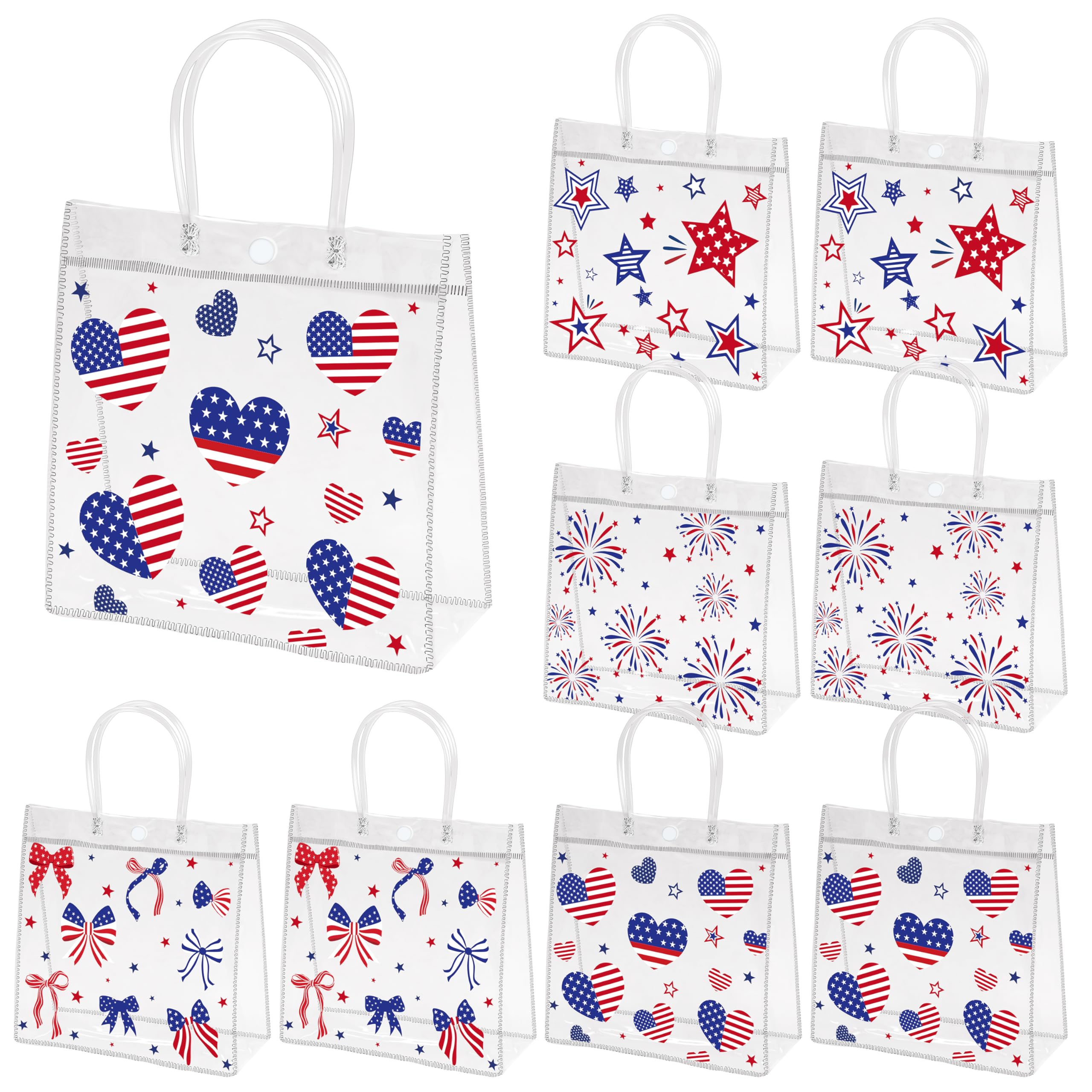 H1vojoxo 250 Years Patriotic Gift Bags - 24PCS 4th of July Clear PVC Gift Bags with Handle 7.9 x 3.2 x 7.9 Inches American Goodie Treat Snack Candy Gifts Bag Independence Day Memorial Day Party Favors