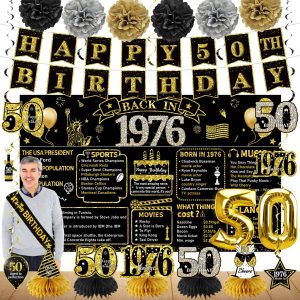 Zirtorei 50th Birthday Decorations for Men Women, 1976 Bday Party Supplies