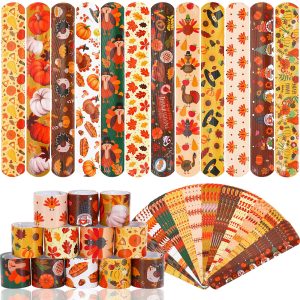 JUNEBRUSHS 56Pcs Fall Thanksgiving Slap Bracelets Wristbands Party Favors
