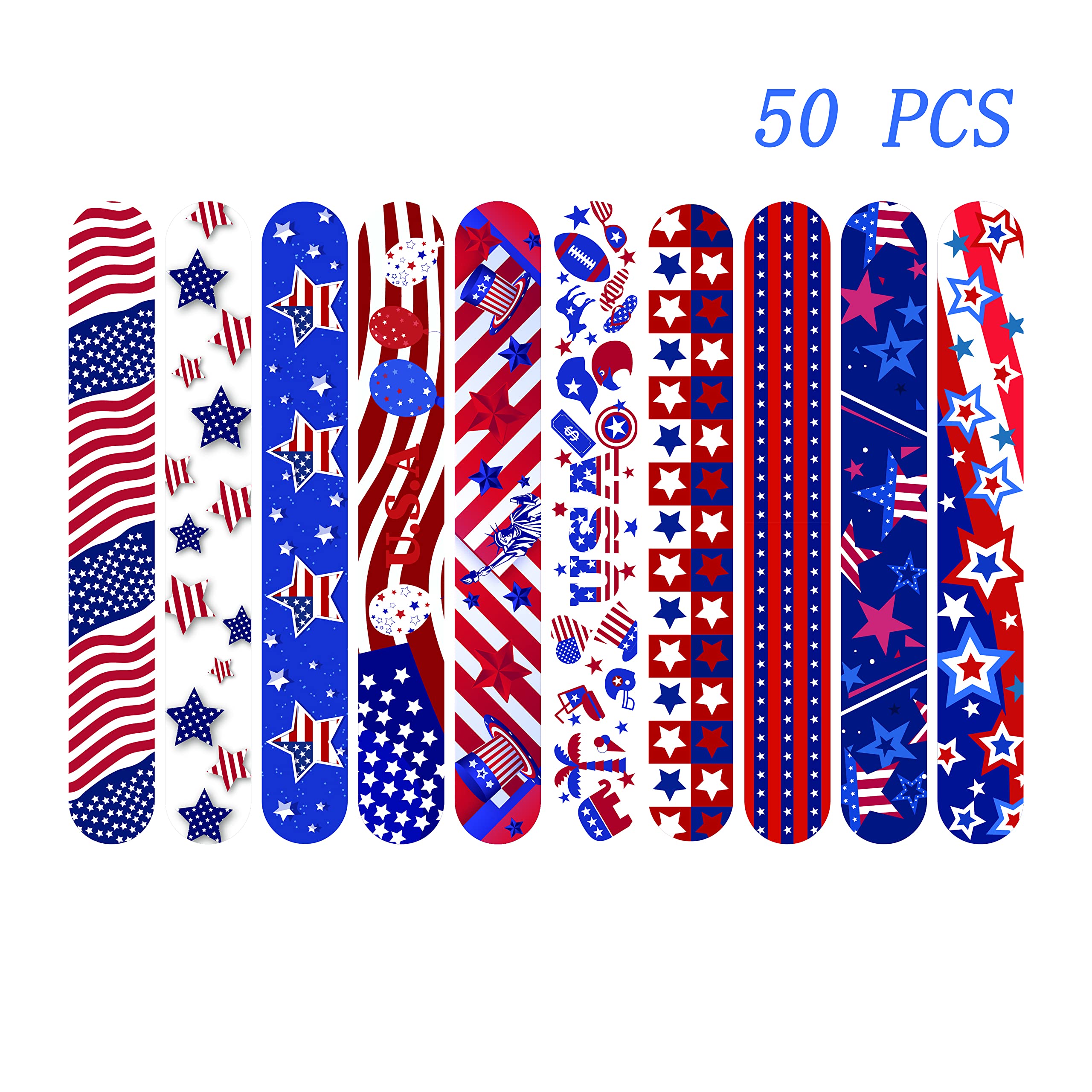 Dminya 50 Pcs Slap Bracelets for Kids 4th of July Slap Bracelets Bulk Snap Bracelet Party Supplies Favors Classroom Prizes Exchanging Gifts