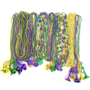 Afson 72 Pcs Mardi Gras Bead Necklaces Bulk Gold Purple Green Mardi Gras…