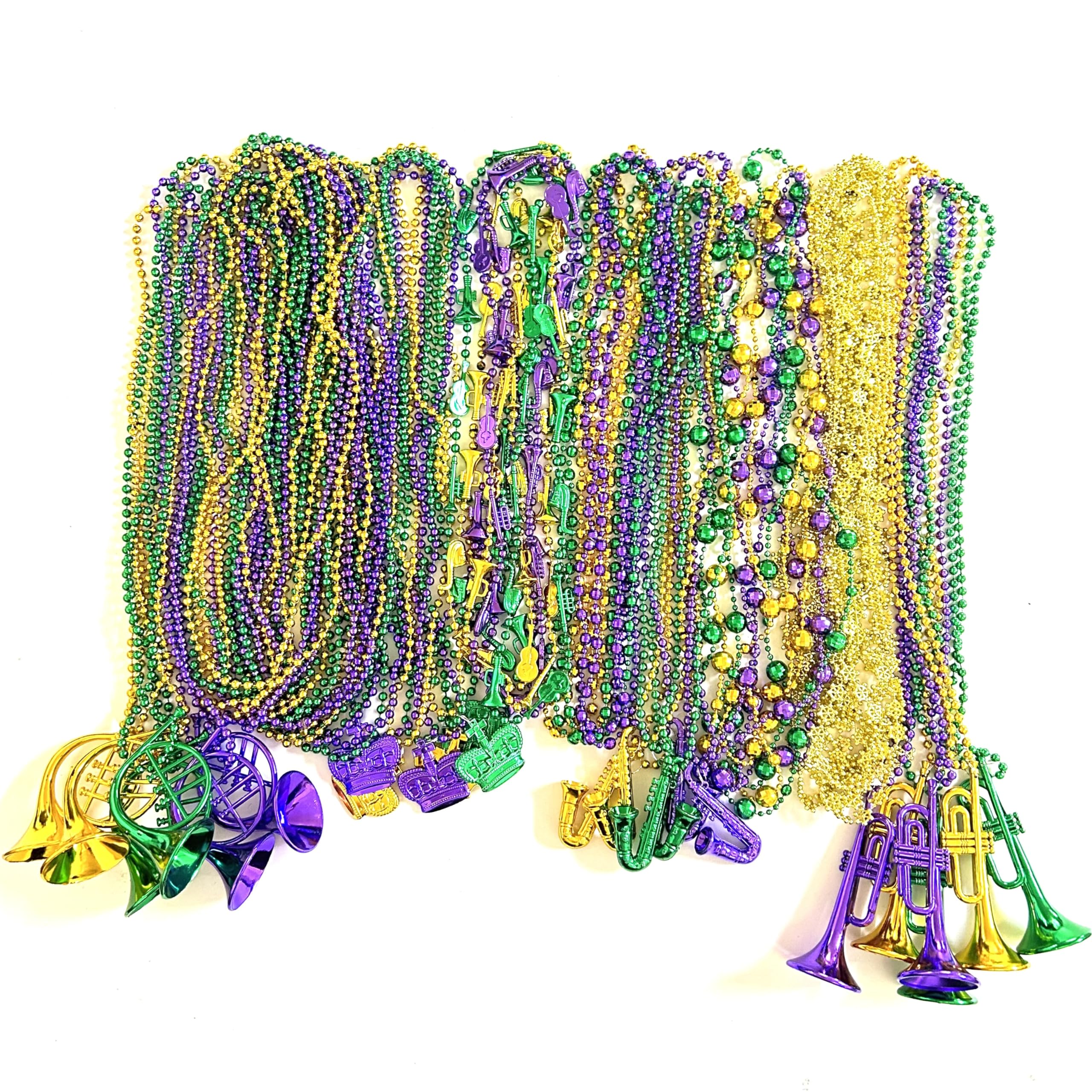 Afson 72 Pcs Mardi Gras Bead Necklaces Bulk Gold Purple Green Mardi Gras Bead Necklaces Holiday Parade Party Supplies