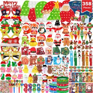 358PCS Christmas Party Favors Supplies Decoration, Goodie Bag Pinata Stocking Stuffers Bulk, Treasure Box Toy for Classroom Rewards, Advent Calendar Stuff Filler, Carnival Prizes, Xmas Birthday Gifts