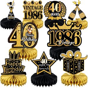 9 Pcs 40th Birthday Decoration for Men Women Table Honeycomb Forty Decor