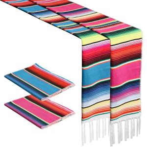 2PCS Mexican Table Runner 14 x 86 in Boho Dia De Los Muertos Decorations