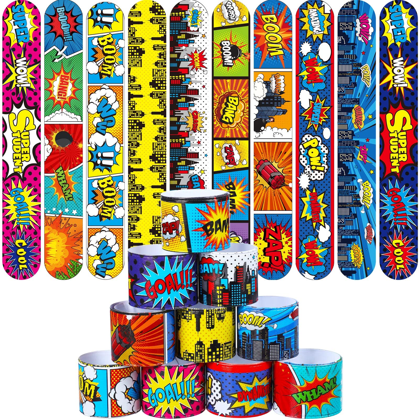 Junkin 40 Pcs Hero Tie Dye Party Favors Slap Bracelets for Kids , 10 Styles