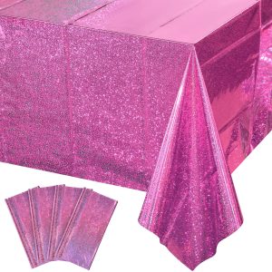 4 Pack Iridescence Plastic Tablecloths Shiny Disposable Laser Rectangle Table Covers Holographic Foil Tablecloth…