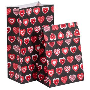 SUNCOLOR 30 Pack Red Heart Party Favor Bags Goodie Bags for Kids Class Party Gift Bags/Valentines Day/Mother's day