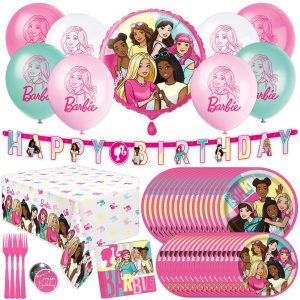 Barbie Birthday Party Decorations with Table Cloth, Banner, Balloons