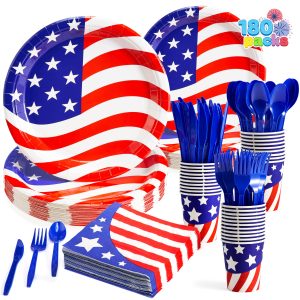 JOYIN 180 Pcs Patriotic Party Supplies Dinnerware Set of 30 Plates,30 Napkins,30 Paper…