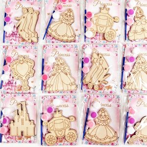 Xvvti 16PCS Princess Party Favors - DIY Wood Painting Kit with Art Supplies