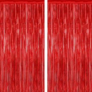 ZATAYE 2 Pack Red Foil Curtain Backdrop Birthday Party Decorations