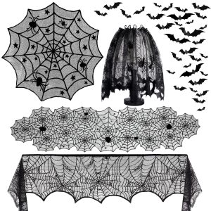5Pack Halloween Spiderweb Tablecloth Runner Fireplace Scarf Lampshade Bats