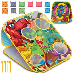 Dinosaur Bean Bag Toss Game: Outdoor Toys Cornhole Board for Kids Toddlers, Party Activities Carnival Outside Yard Backyard Beach Games for Kids Boys Toddlers Ages 3 4 5 6 7 8 Year Old Birthday Gifts